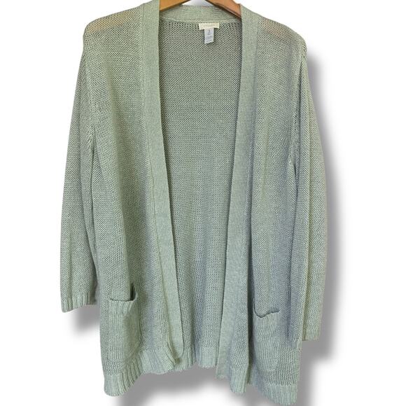 Chico's Cardigan Women's Size 3 (XL) Open Knit Pockets Polished Limestone - Picture 2 of 6